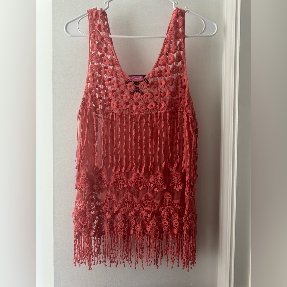 Red Lace Fringe Tank Top